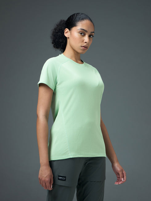 Women Solid Slim Fit Crew Neck T-shirt with TECHNO COOL