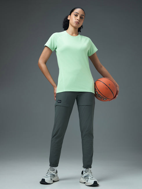 Women Solid Slim Fit Crew Neck T-shirt with TECHNO COOL