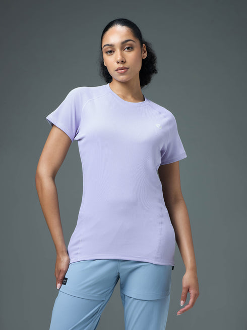 Women Solid Slim Fit Crew Neck T-shirt with TECHNO COOL