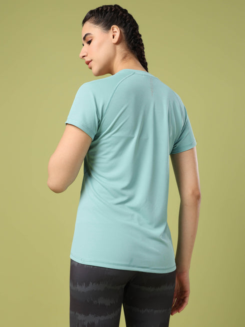 Women Solid Slim Fit Crew Neck T-shirt with TECHNO COOL