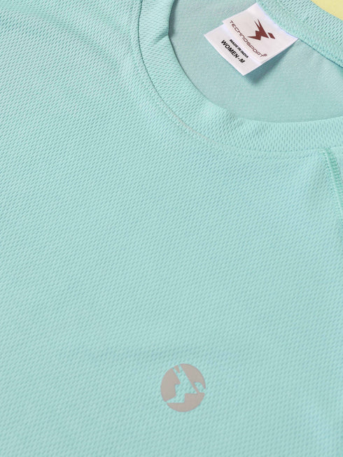 Women Solid Slim Fit Crew Neck T-shirt with TECHNO COOL