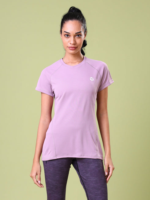 Women Solid Slim Fit Crew Neck T-shirt with TECHNO COOL