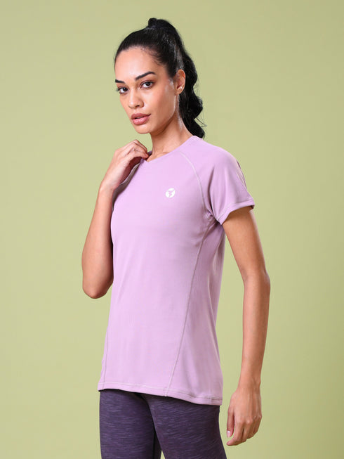 Women Solid Slim Fit Crew Neck T-shirt with TECHNO COOL
