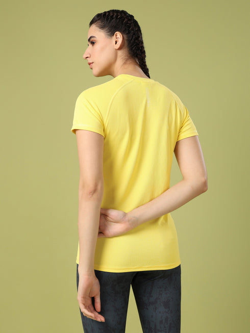 Women Solid Slim Fit Crew Neck T-shirt with TECHNO COOL