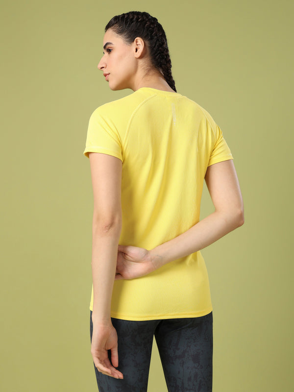 Women Solid Slim Fit Crew Neck T-shirt with TECHNO COOL