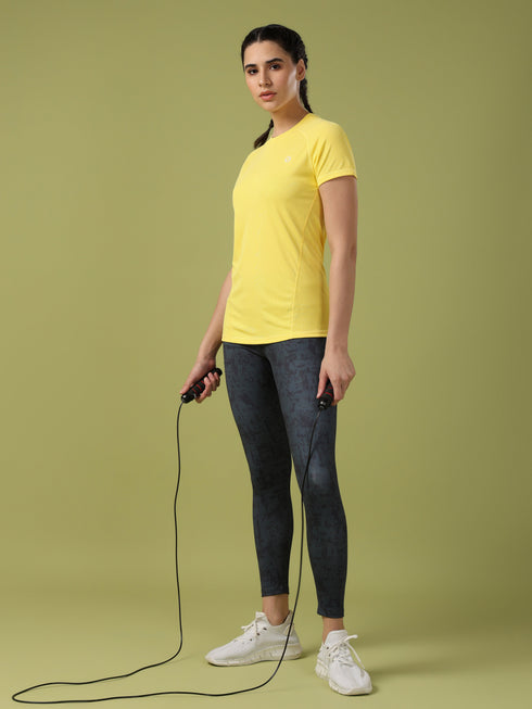 Women Solid Slim Fit Crew Neck T-shirt with TECHNO COOL