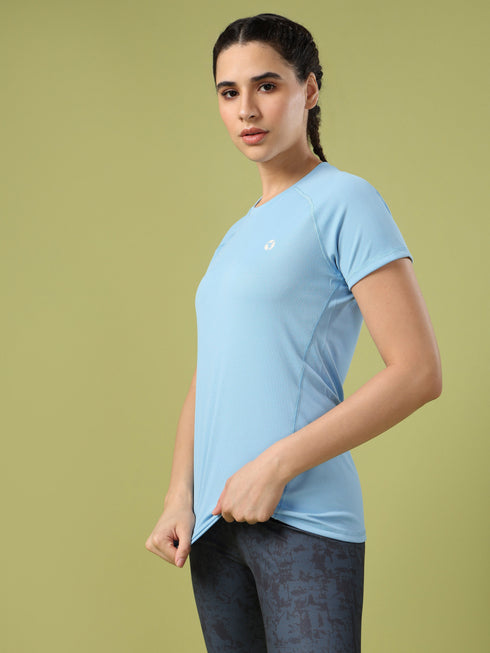 Women Solid Slim Fit Crew Neck T-shirt with TECHNO COOL
