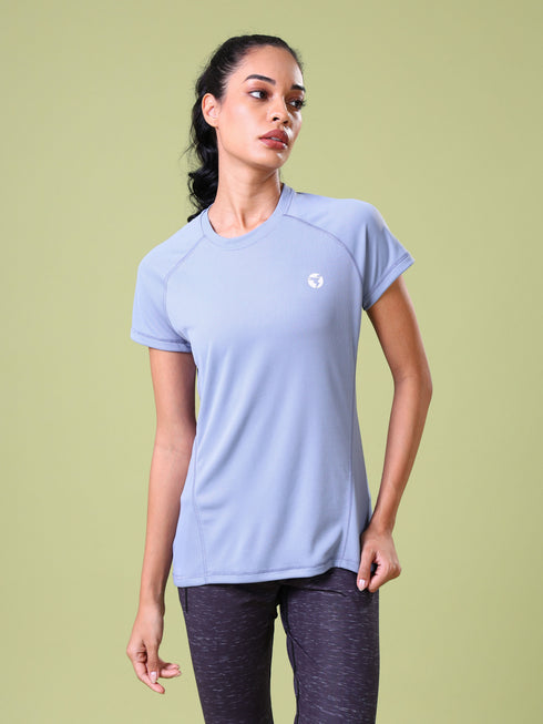 Women Solid Slim Fit Crew Neck T-shirt with TECHNO COOL