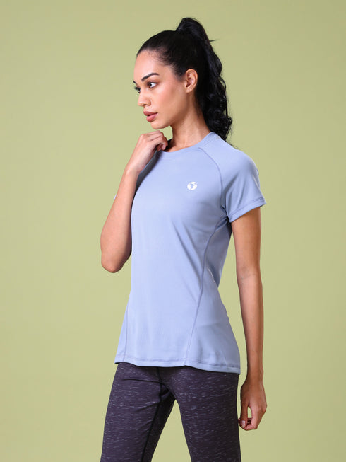 Women Solid Slim Fit Crew Neck T-shirt with TECHNO COOL