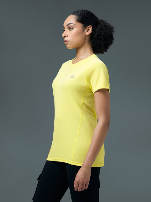 Women Solid Slim Fit Crew Neck T-shirt with TECHNO COOL