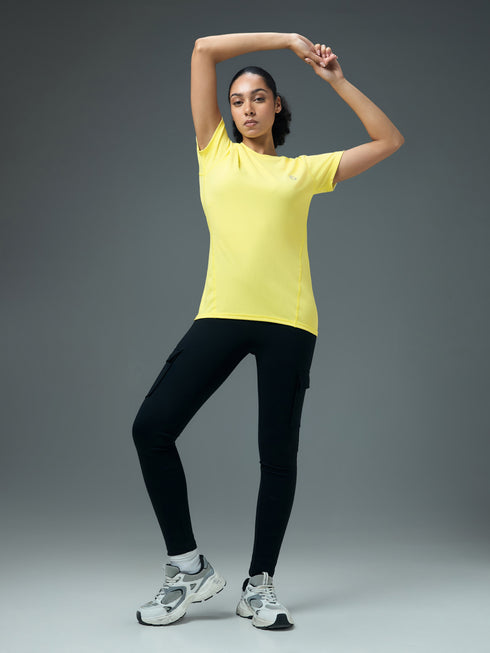 Women Solid Slim Fit Crew Neck T-shirt with TECHNO COOL