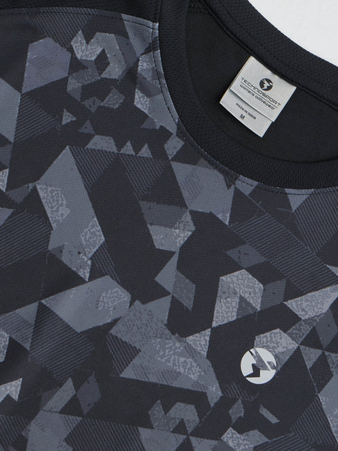 Women Abstract Print Slim Fit Crew Neck T-shirt with TECHNO COOL+