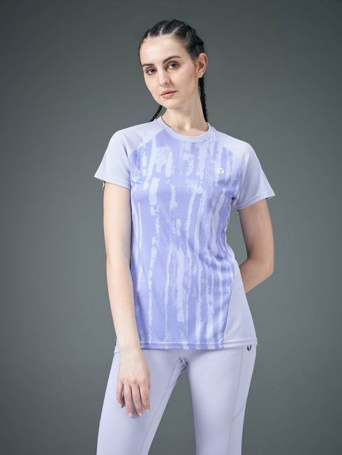 Women Abstract Print Slim Fit Crew Neck T-shirt with TECHNO COOL+