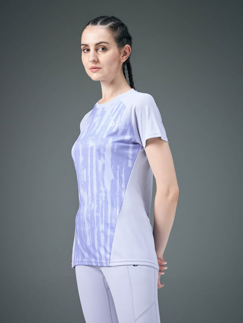 Women Abstract Print Slim Fit Crew Neck T-shirt with TECHNO COOL+