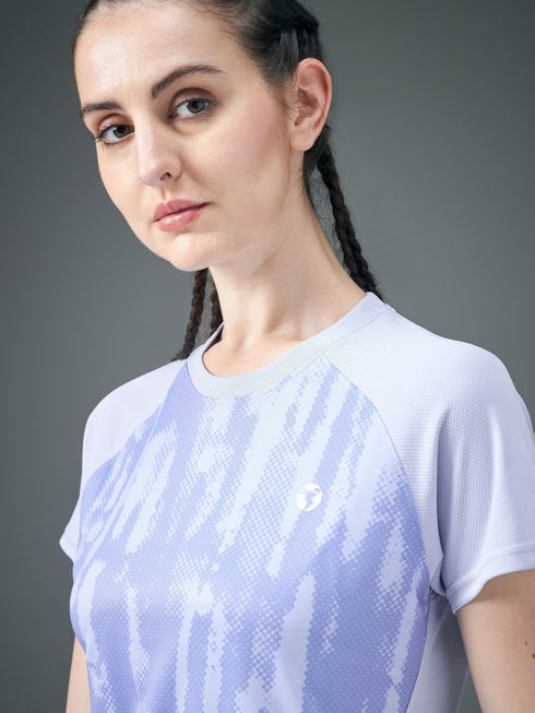 Women Abstract Print Slim Fit Crew Neck T-shirt with TECHNO COOL+