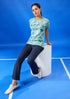 Women Abstract Print Slim Fit Crew Neck T-shirt with TECHNO COOL+