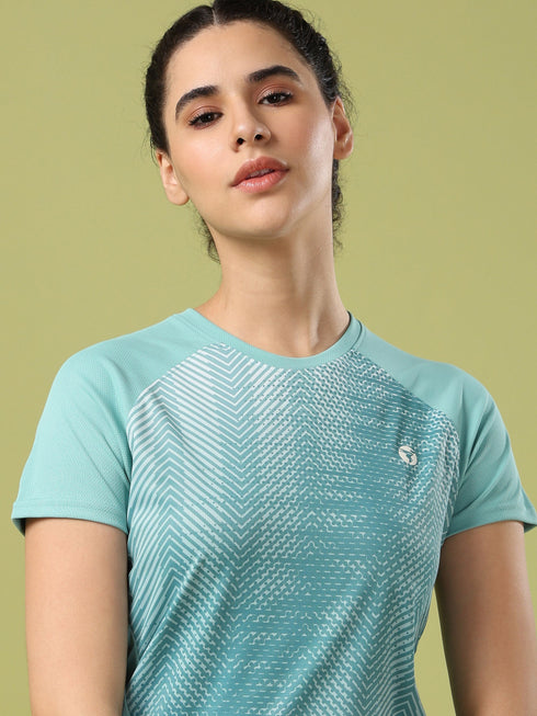 Women Abstract Print Slim Fit Crew Neck T-shirt with TECHNO COOL+