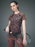 Women Abstract Print Slim Fit Crew Neck T-shirt with TECHNO COOL+