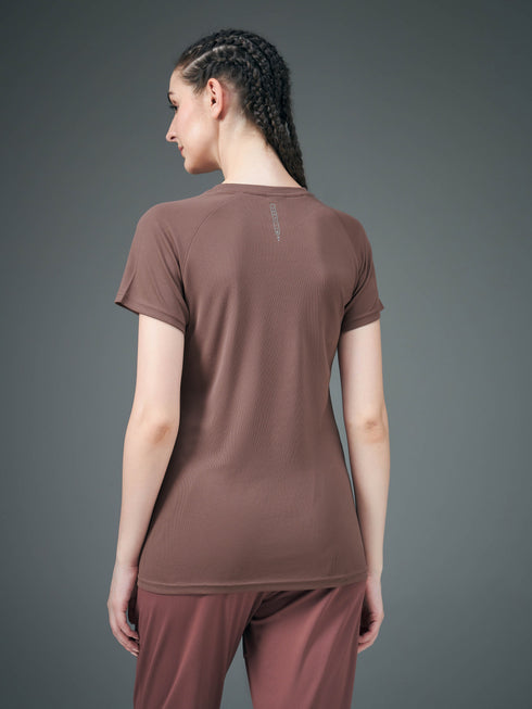 Women Abstract Print Slim Fit Crew Neck T-shirt with TECHNO COOL+