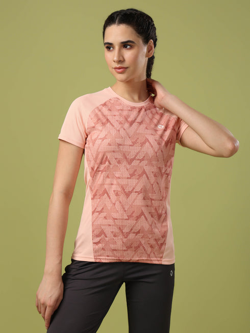 Women Abstract Print Slim Fit Crew Neck T-shirt with TECHNO COOL+