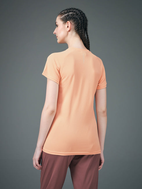 Women Abstract Print Slim Fit Crew Neck T-shirt with TECHNO COOL+