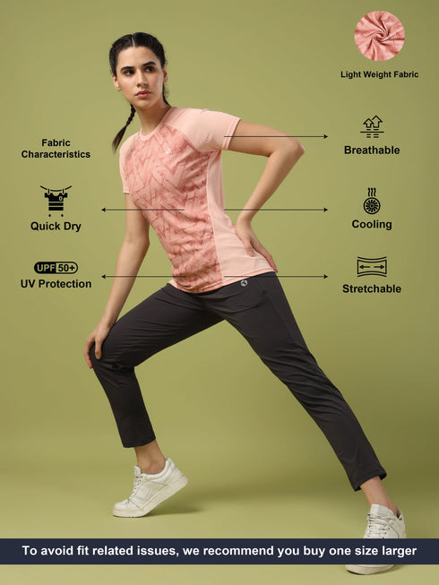 Women Abstract Print Slim Fit Crew Neck T-shirt with TECHNO COOL+