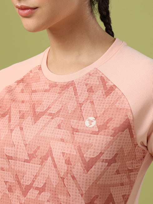 Women Abstract Print Slim Fit Crew Neck T-shirt with TECHNO COOL+