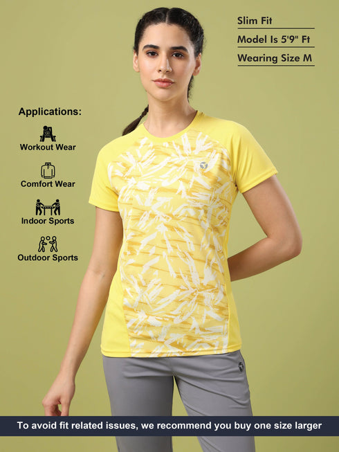 Women Abstract Print Slim Fit Crew Neck T-shirt with TECHNO COOL+