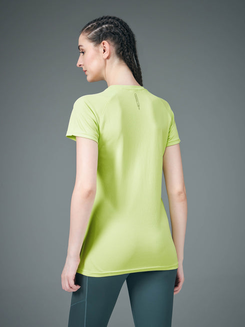 Women Abstract Print Slim Fit Crew Neck T-shirt with TECHNO COOL+