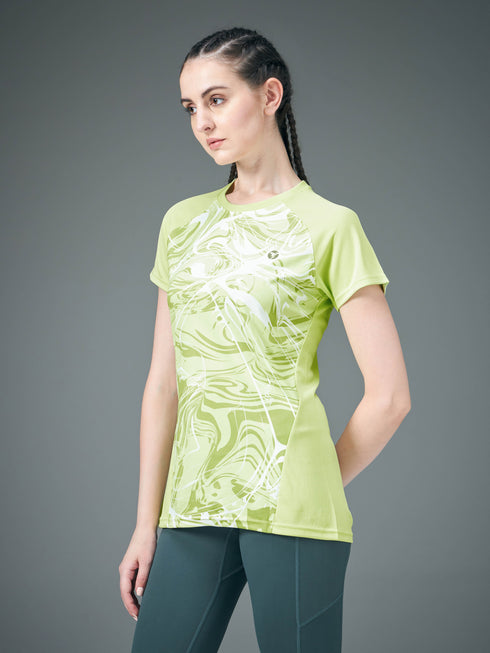 Women Abstract Print Slim Fit Crew Neck T-shirt with TECHNO COOL+