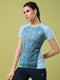 Women Abstract Print Slim Fit Crew Neck T-shirt with TECHNO COOL+