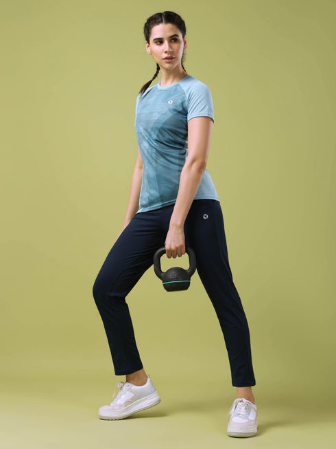 Women Abstract Print Slim Fit Crew Neck T-shirt with TECHNO COOL+