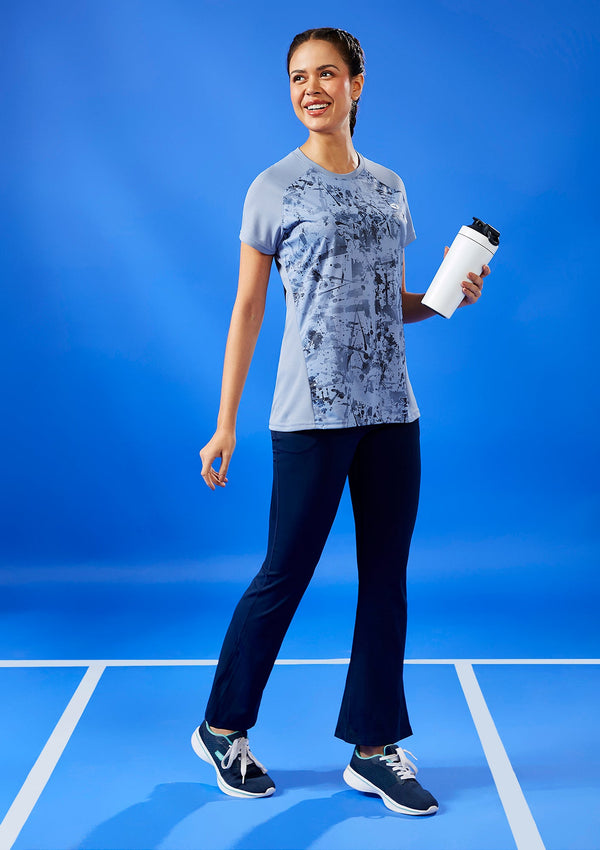 Women Abstract Print Slim Fit Crew Neck T-shirt with TECHNO COOL+