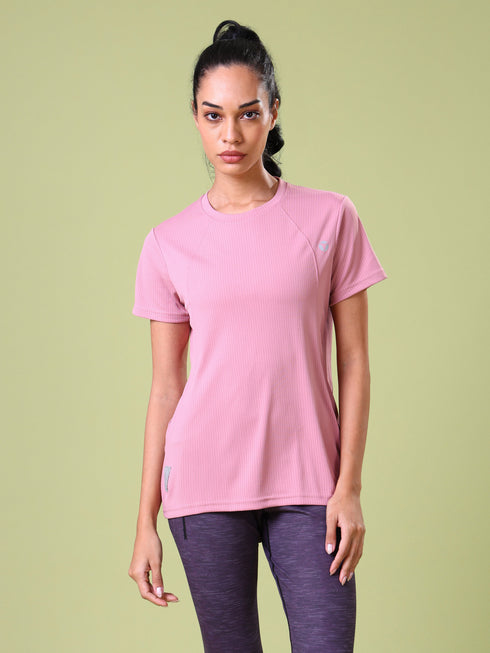 Women Self Design Slim Fit Crew Neck T-shirt with TECHNO COOL+