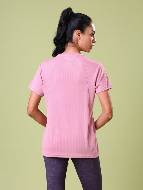 Women Self Design Slim Fit Crew Neck T-shirt with TECHNO COOL+