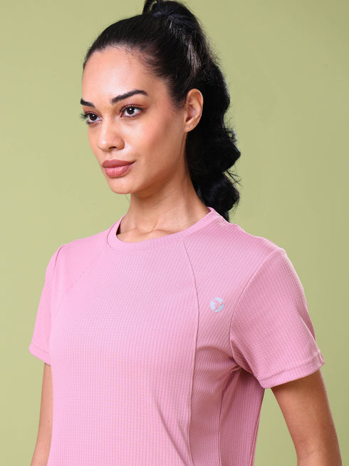Women Self Design Slim Fit Crew Neck T-shirt with TECHNO COOL+