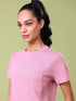 Women Self Design Slim Fit Crew Neck T-shirt with TECHNO COOL+