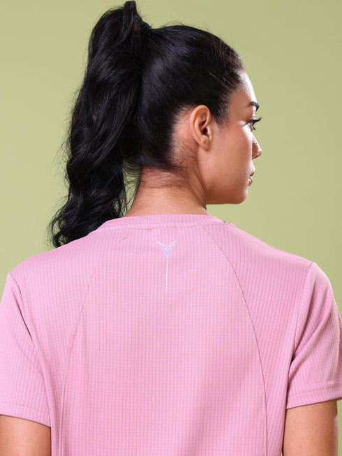 Women Self Design Slim Fit Crew Neck T-shirt with TECHNO COOL+