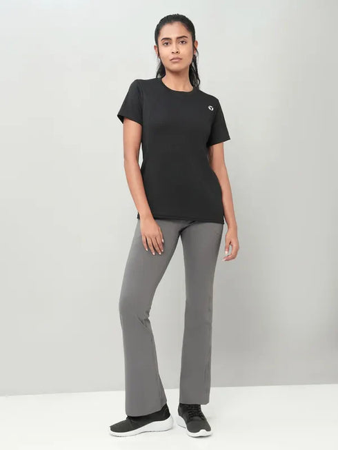 Women Self Design Slim Fit Crew Neck T-shirt with TECHNO COOL+