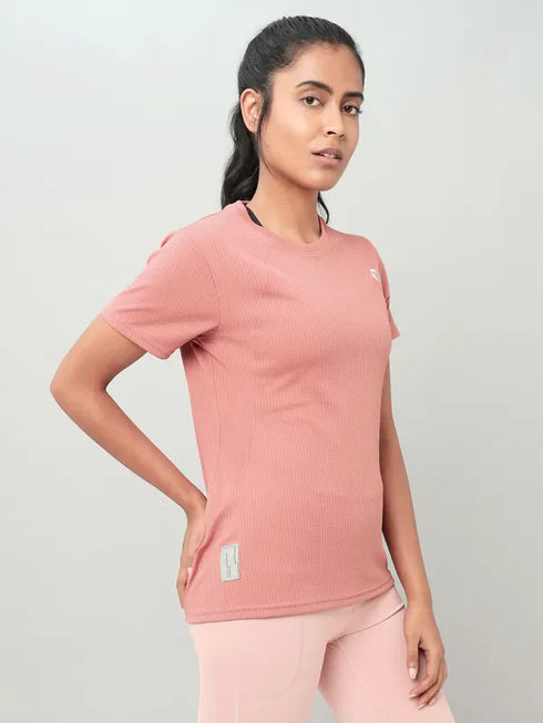 Women Self Design Slim Fit Crew Neck T-shirt with TECHNO COOL+