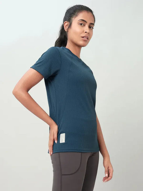 Women Self Design Slim Fit Crew Neck T-shirt with TECHNO COOL+