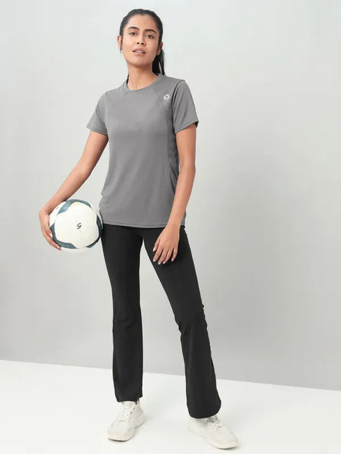 Women Self Design Slim Fit Crew Neck T-shirt with TECHNO COOL+