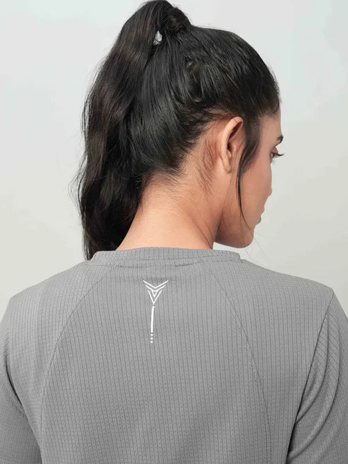 Women Self Design Slim Fit Crew Neck T-shirt with TECHNO COOL+