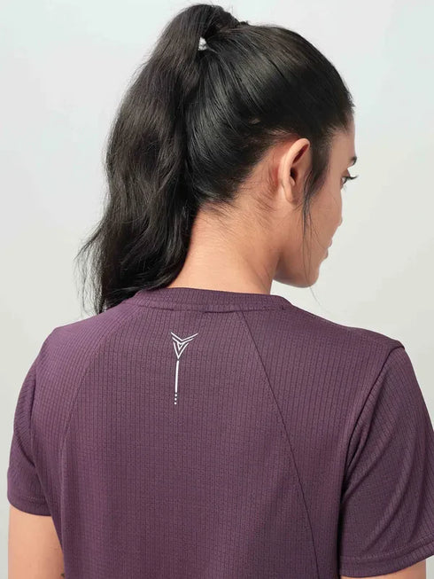 Women Self Design Slim Fit Crew Neck T-shirt with TECHNO COOL+