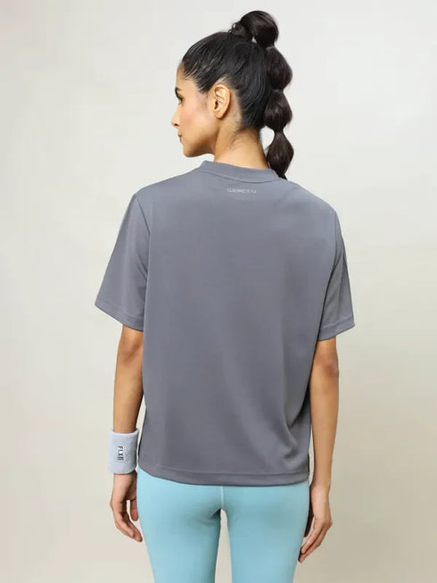 Women Printed Boxy Fit Crew Neck T-shirt with TECHNO COOL+