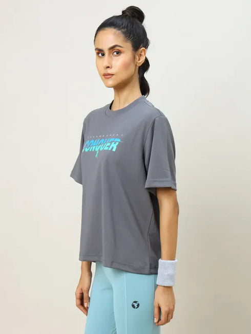Women Printed Boxy Fit Crew Neck T-shirt with TECHNO COOL+