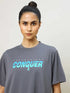 Women Printed Boxy Fit Crew Neck T-shirt with TECHNO COOL+