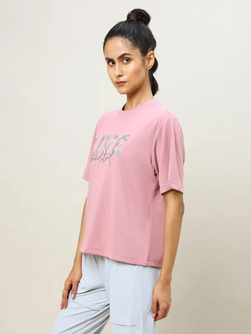 Women Printed Boxy Fit Crew Neck T-shirt with TECHNO COOL+