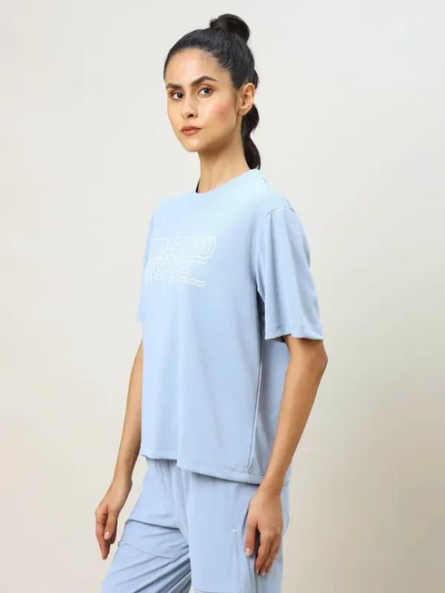 Women Printed Boxy Fit Crew Neck T-shirt with TECHNO COOL+