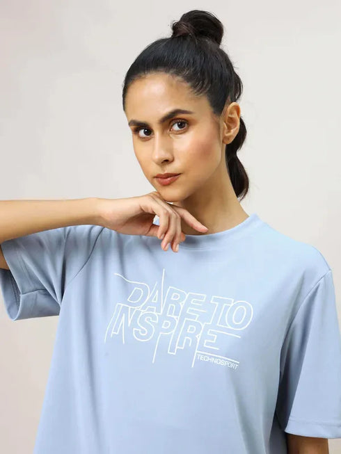 Women Printed Boxy Fit Crew Neck T-shirt with TECHNO COOL+
